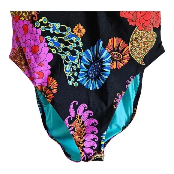 TRINA TURK Women's 12 Electric Reef Swimsuit One Piece V-Neck Halter Tropical - Picture 5 of 10